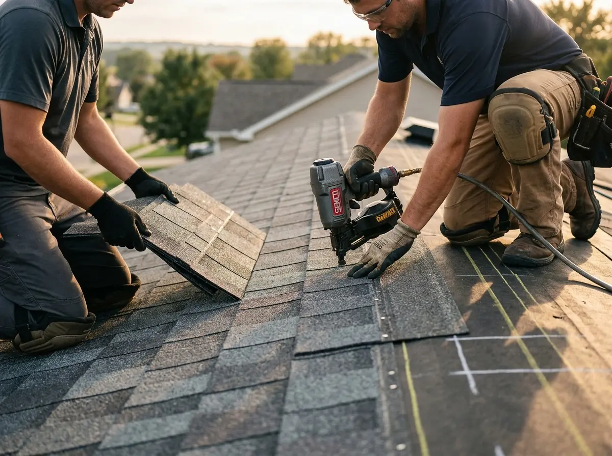 Professional roofer working on a residential roof in Dothan
